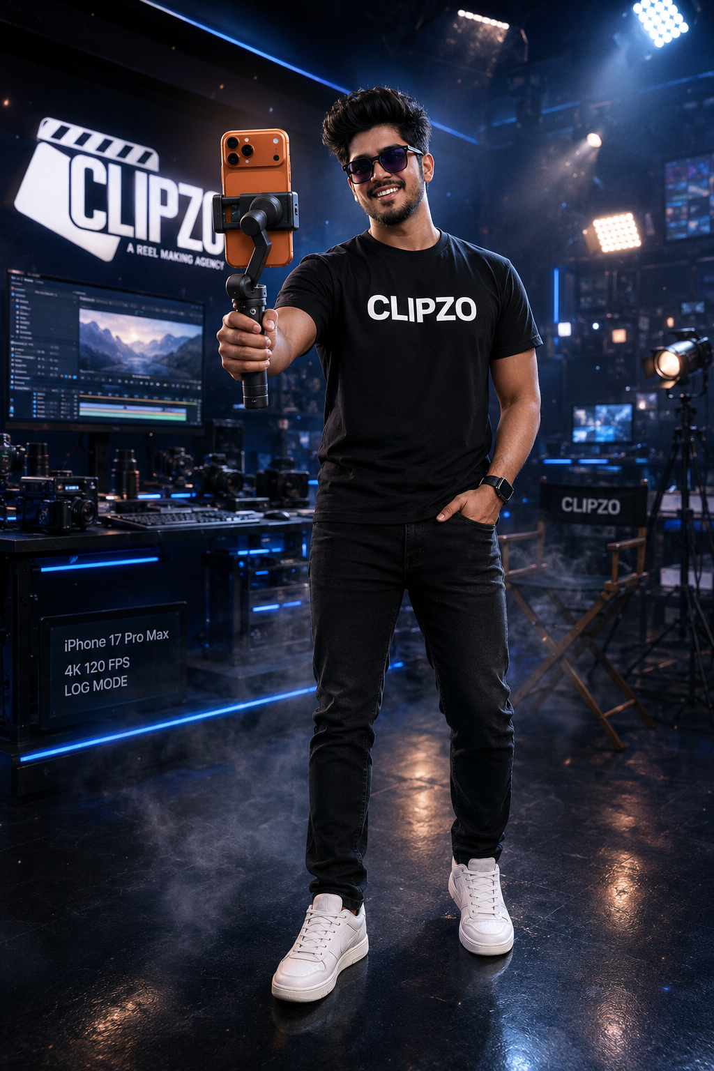 Clipzo creator filming a cinematic reel in the studio